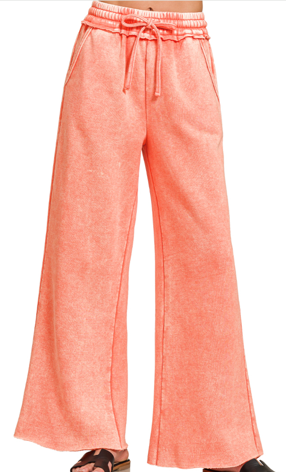 Acid Wash Palazzo Pants 30" CORAL