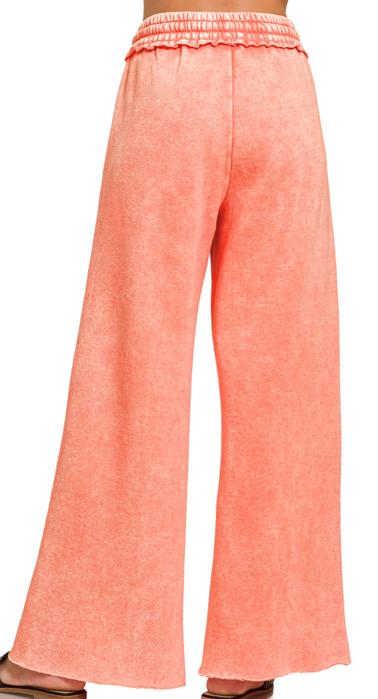 Acid Wash Palazzo Pants 30" CORAL