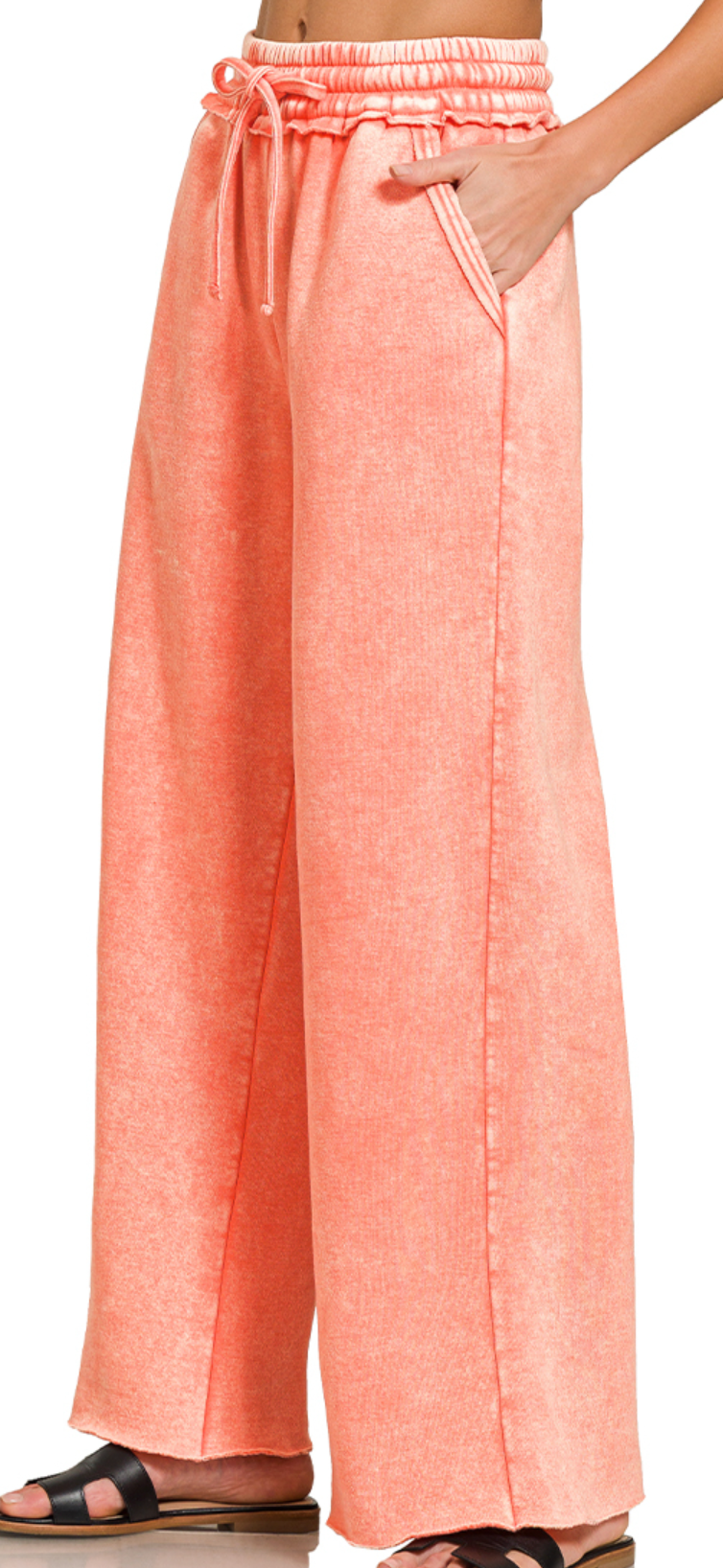 Acid Wash Palazzo Pants 30" CORAL