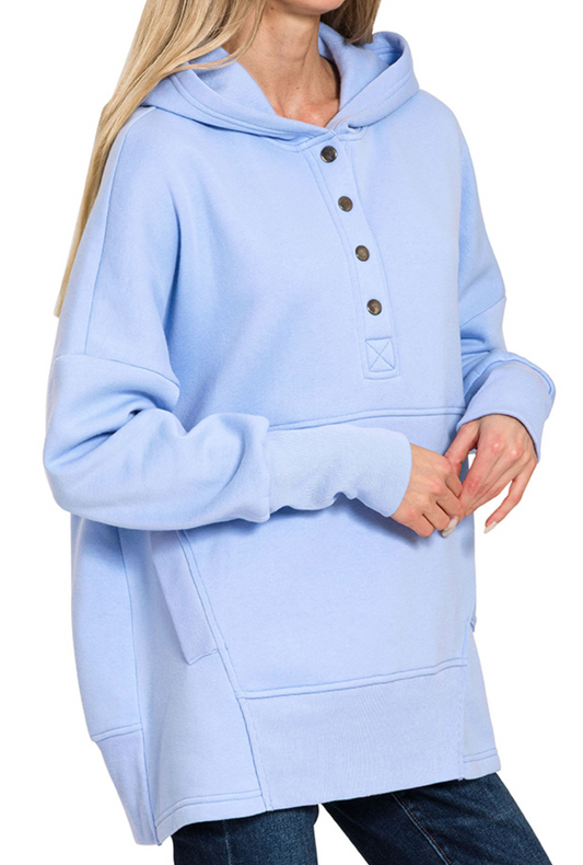 Fleece 1/2 Snap Hooded Sweatshirt BLUE
