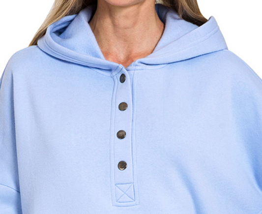 Fleece 1/2 Snap Hooded Sweatshirt BLUE