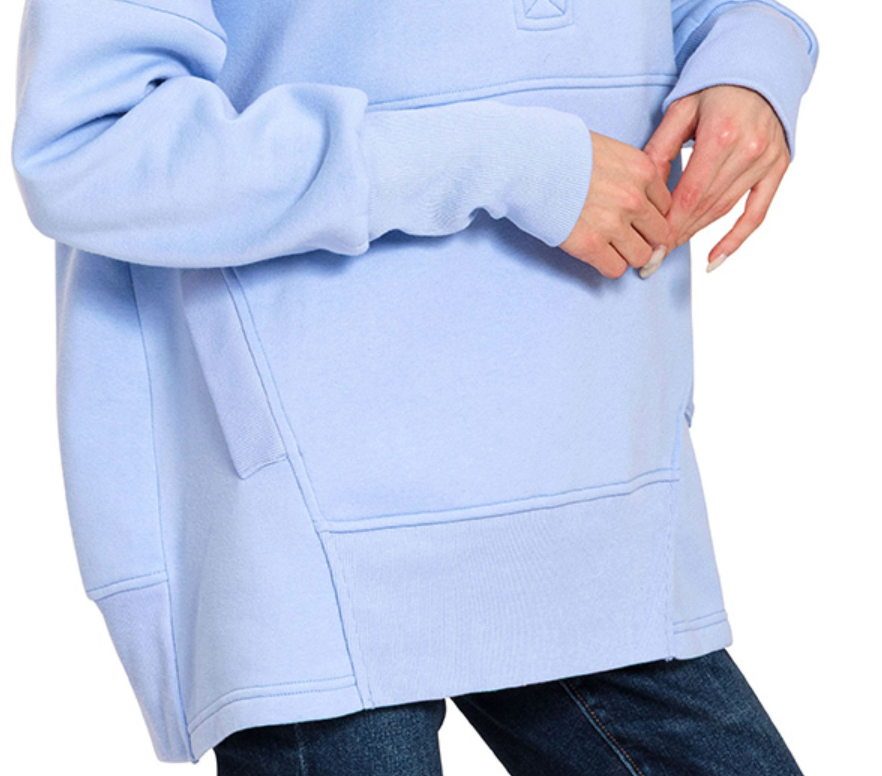 Fleece 1/2 Snap Hooded Sweatshirt BLUE