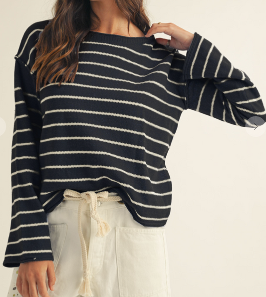 Soft Stripes Relaxed Sweater BLACK