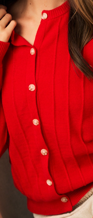 Luxe Crew Neck Cardi Sweater RED