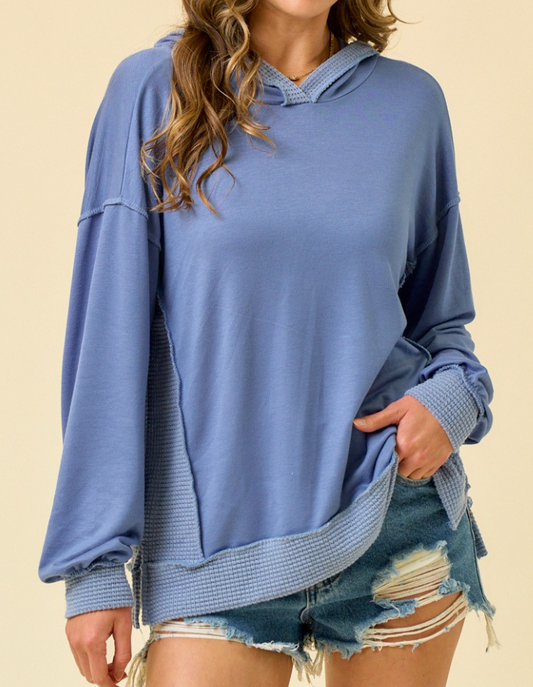 Terry Waffle Sweatshirt Hoodie CORNFLOWER