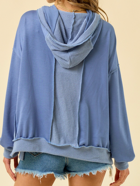 Terry Waffle Sweatshirt Hoodie CORNFLOWER