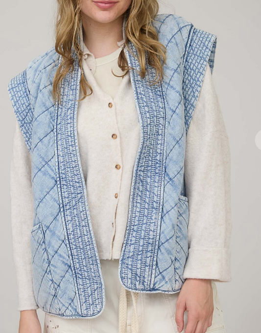 Washed Denim Quilted Vest