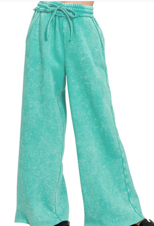 Acid Wash Palazzo Pants 30" TURQUOISE