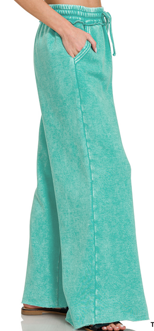 Acid Wash Palazzo Pants 30" TURQUOISE