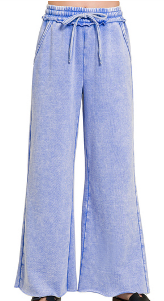 Acid Wash Palazzo Pants 30" CORNFLOWER