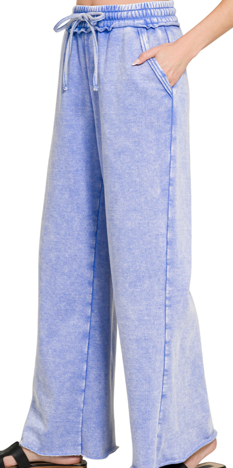 Acid Wash Palazzo Pants 30" CORNFLOWER