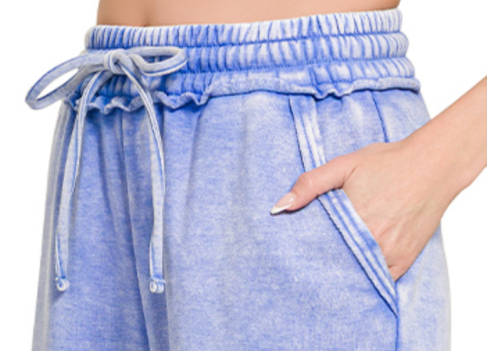 Acid Wash Palazzo Pants 30" CORNFLOWER