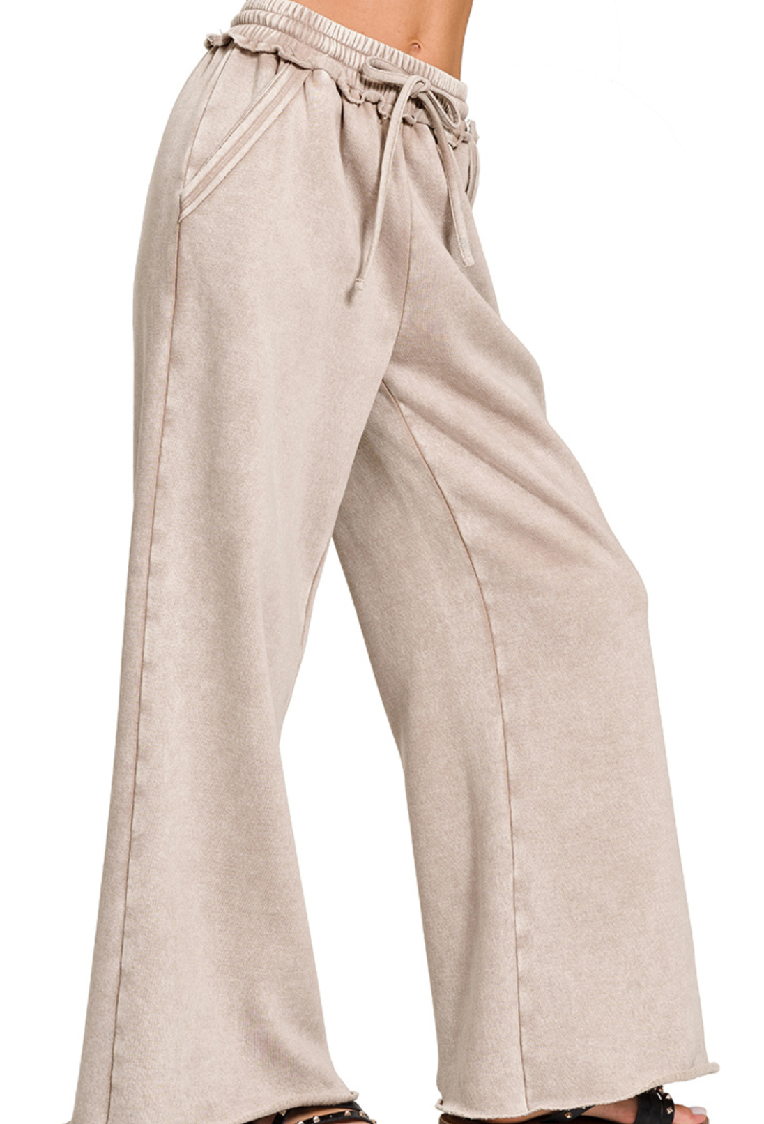 Acid Wash Palazzo Pants 30" MOCHA