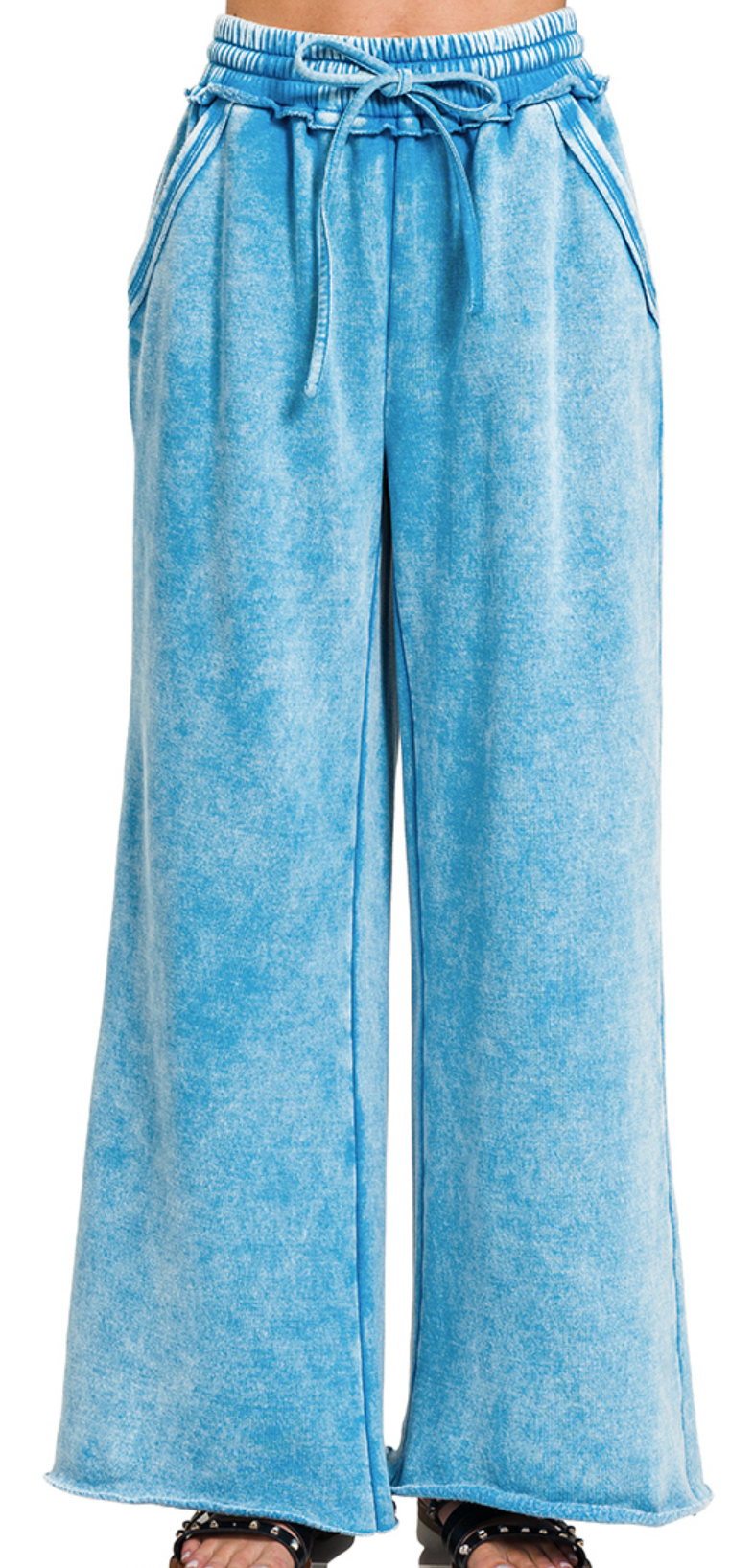 Acid Wash Palazzo Pants 30" SKY