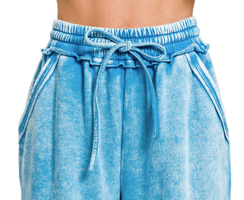 Acid Wash Palazzo Pants 30" SKY