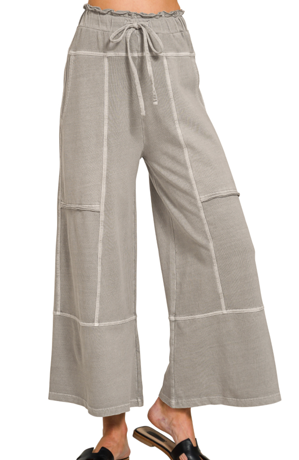 Pocketed Wide Leg Palazzo 25" SLEET