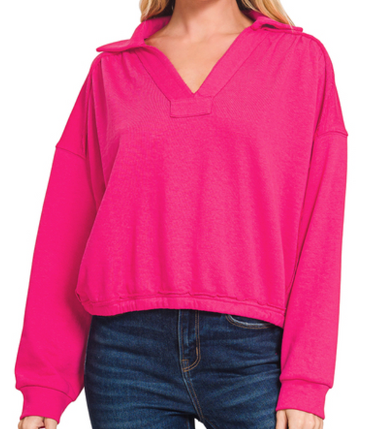 Cropped French Terry Pullover HOT PINK