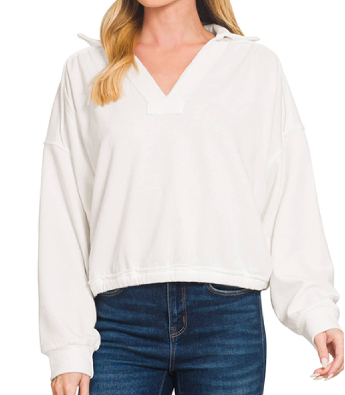 Cropped French Terry Pullover IVORY