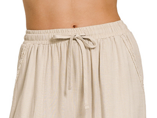 Pocketed Wide Leg Linen Blend 25.5" SAND