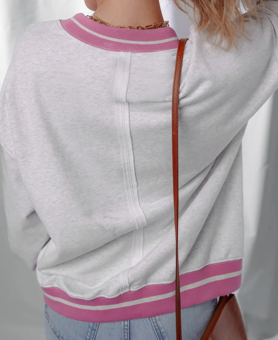 Flower Patch Contrast Trim Sweatshirt GRAY