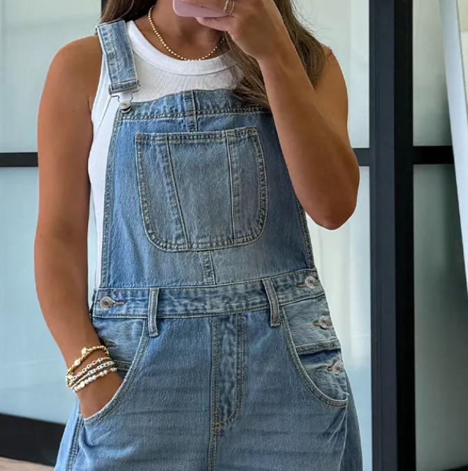 Adjustable Buckle Barrel Denim Overalls