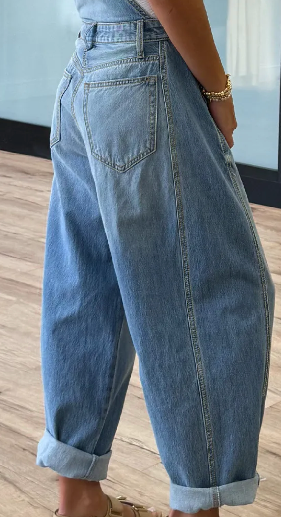 Adjustable Buckle Barrel Denim Overalls
