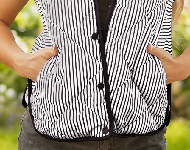 Stripe Snap Button Collared Vest B&W
