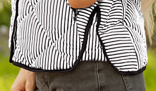 Stripe Snap Button Collared Vest B&W