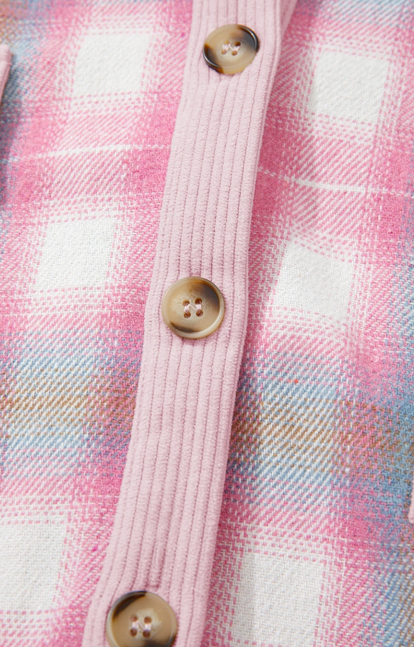Plaid/Corduroy Patch Shacket PINK