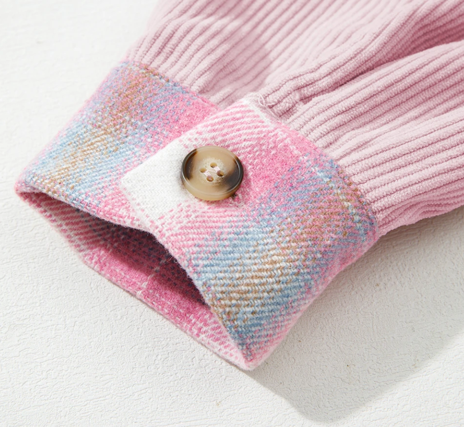 Plaid/Corduroy Patch Shacket PINK