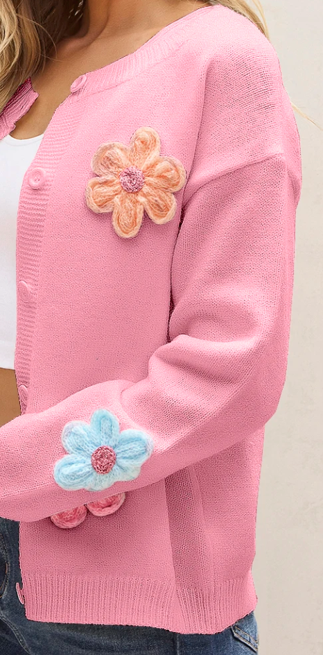 Knitted Floral Pattern Cardi  PINK