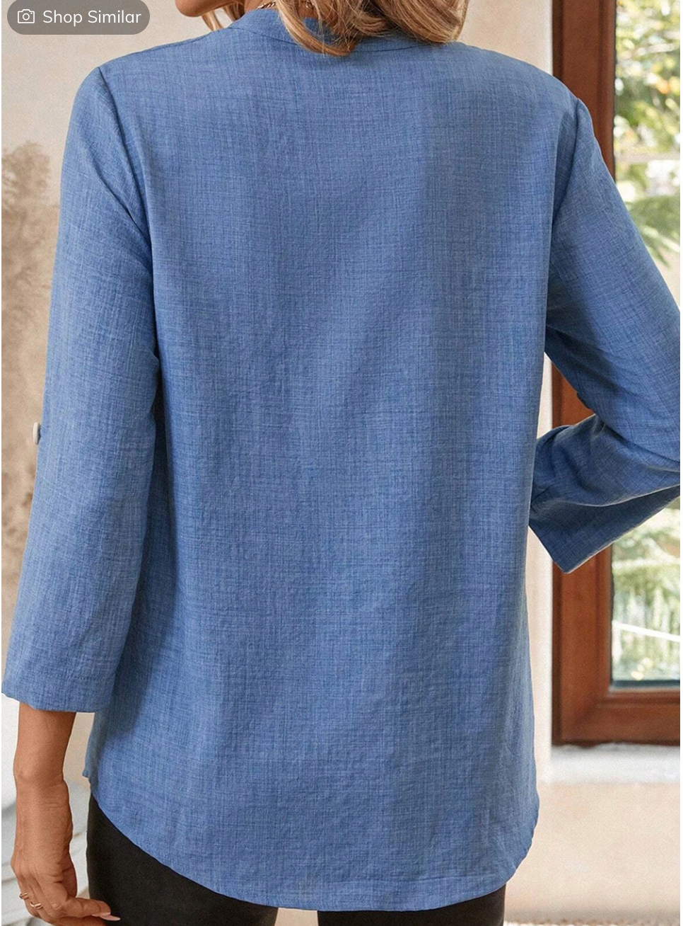 Chambray V~Neck Roll up 3/4 Sleeve