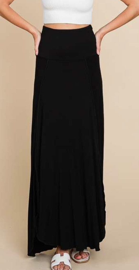 High~Low Peekaboo Maxi Skirt BLACK