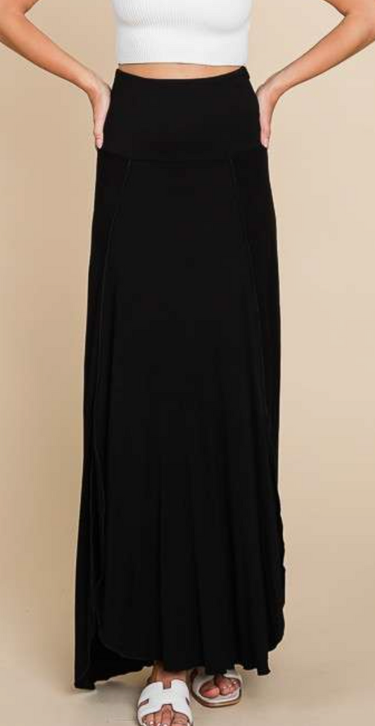 High~Low Peekaboo Maxi Skirt BLACK