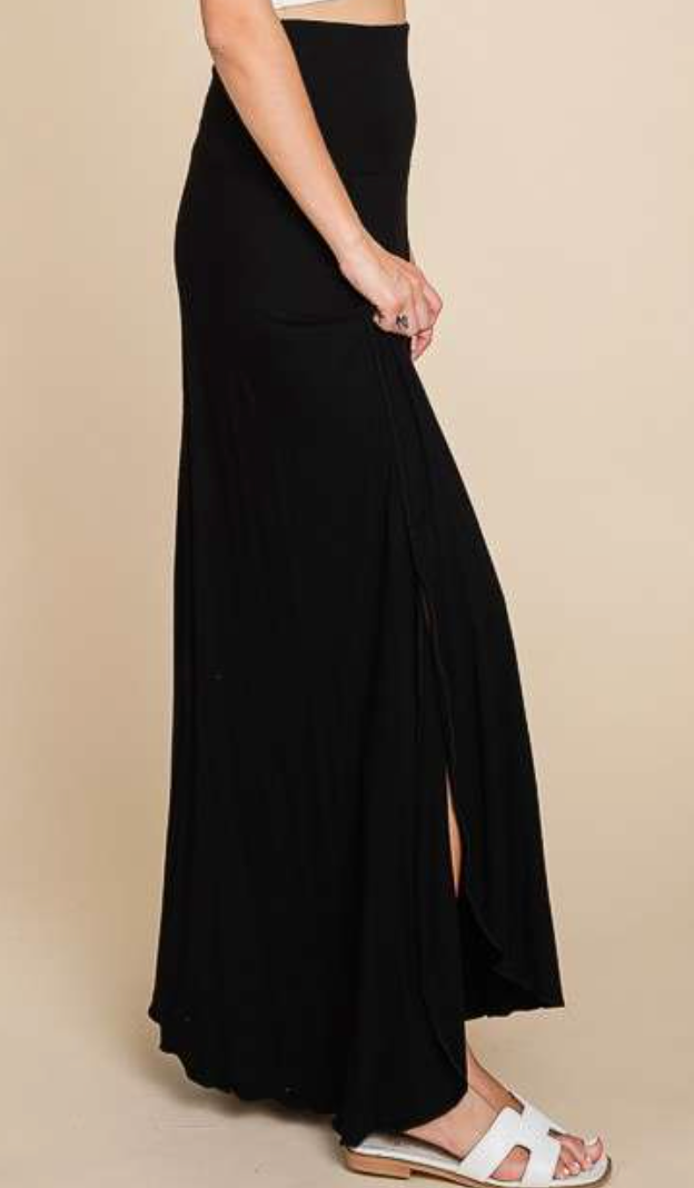 High~Low Peekaboo Maxi Skirt BLACK