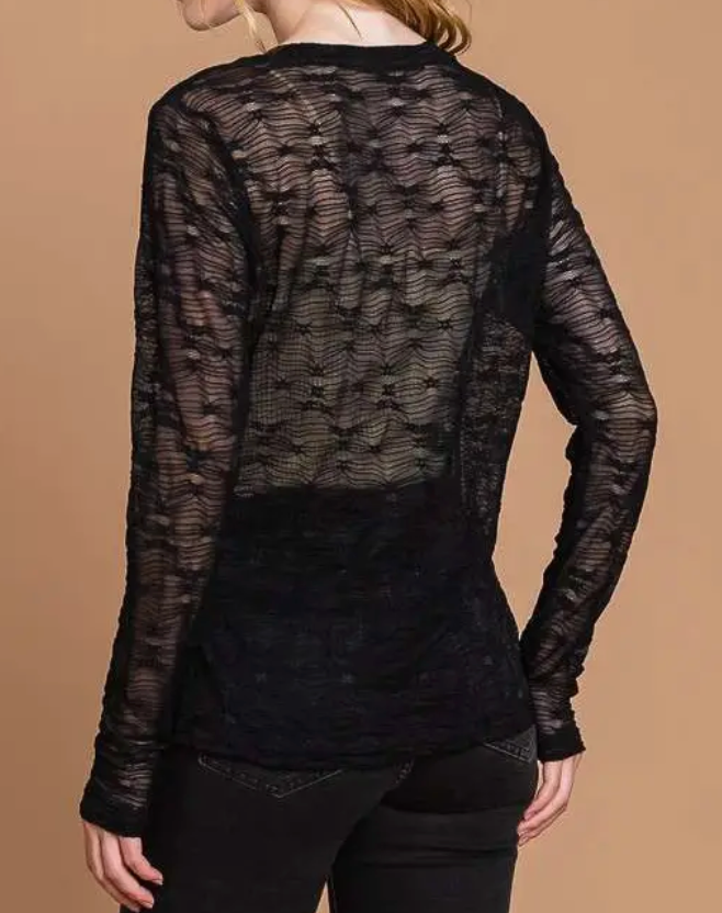 Floral Mesh Long Sleeve BLACK