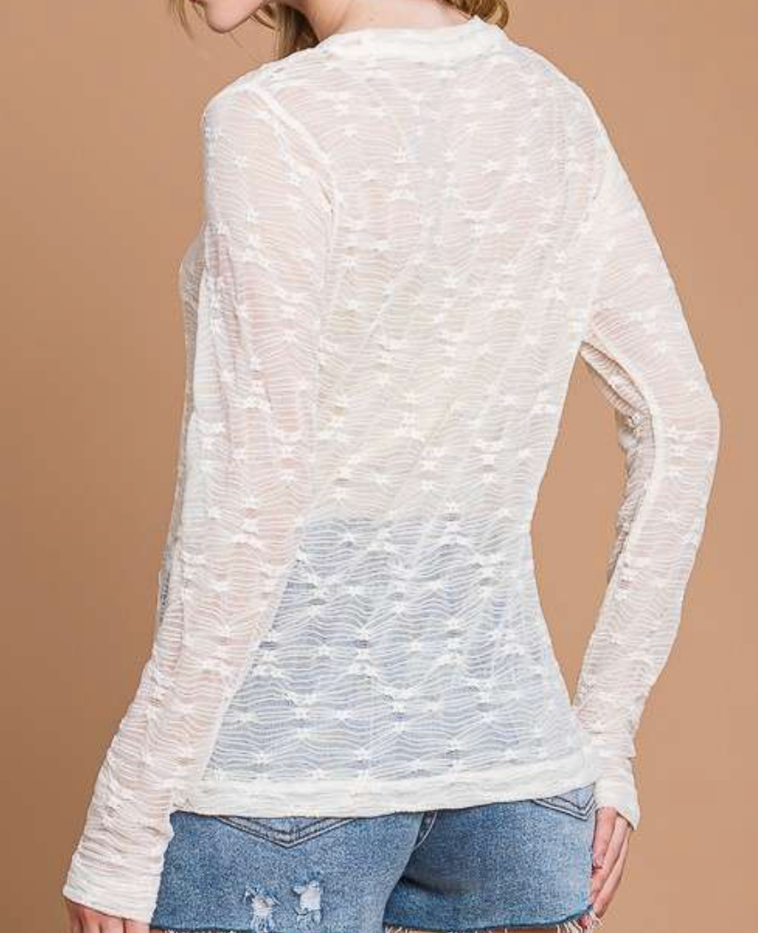 Floral Mesh Long Sleeve IVORY