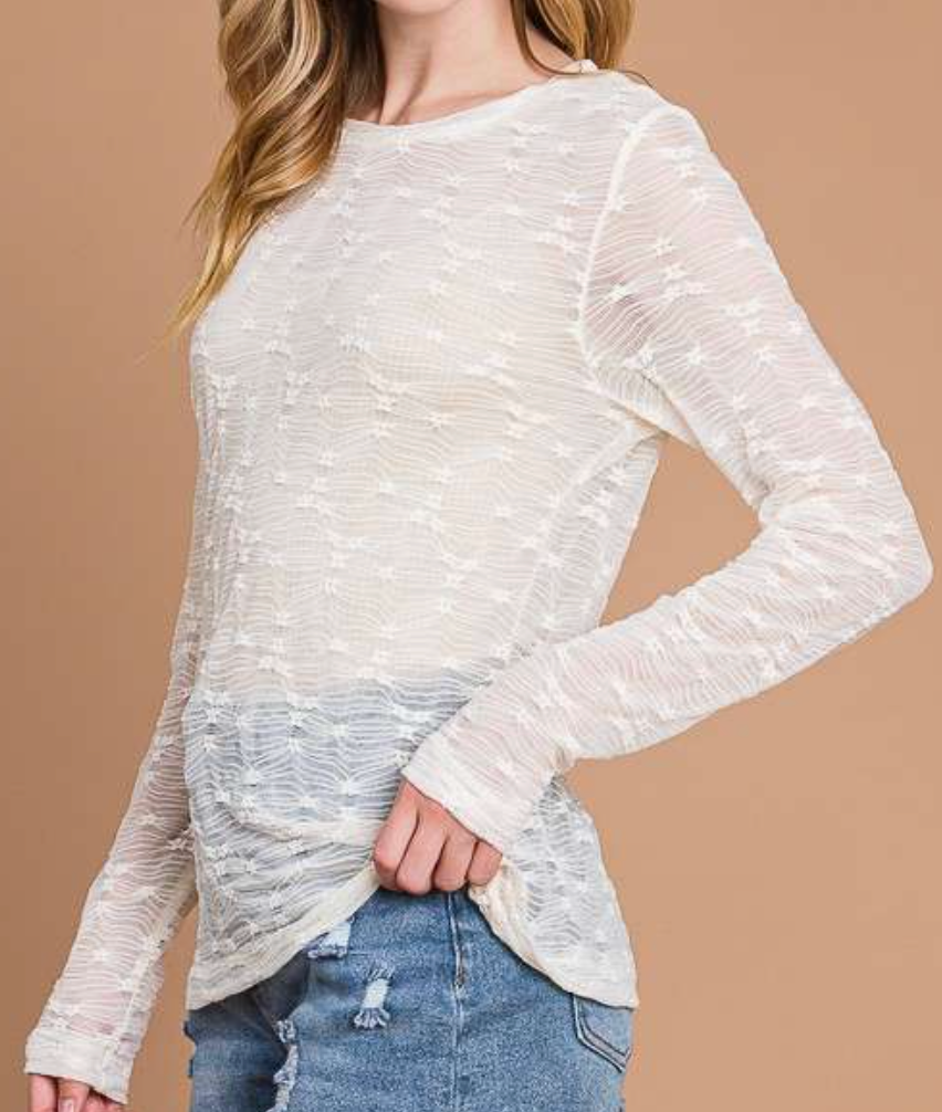 Floral Mesh Long Sleeve IVORY