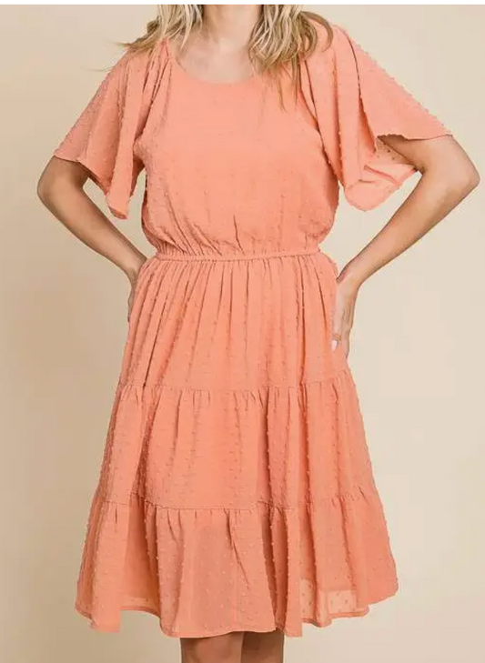 Swiss Dot Flare Dress PEACH