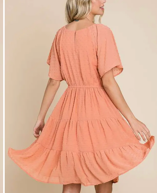 Swiss Dot Flare Dress PEACH