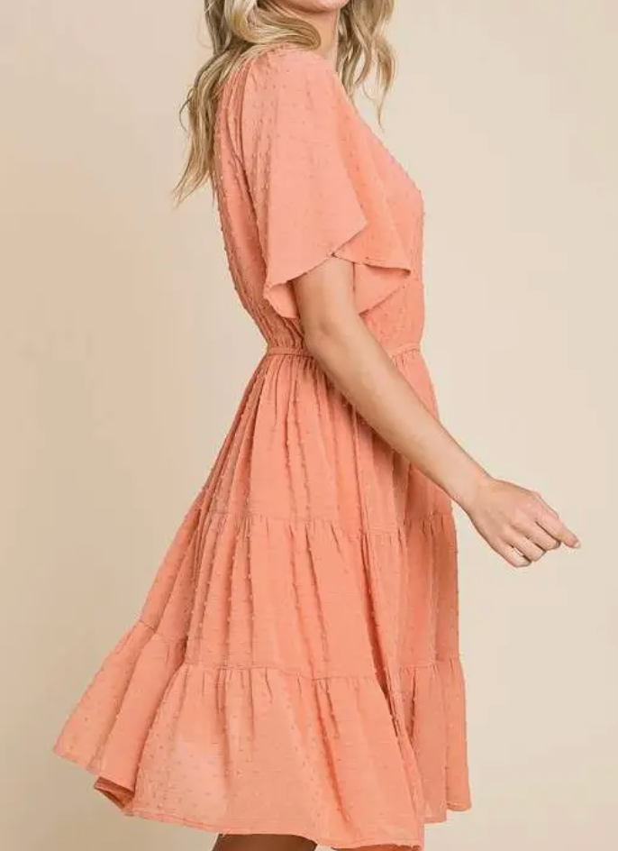 Swiss Dot Flare Dress PEACH