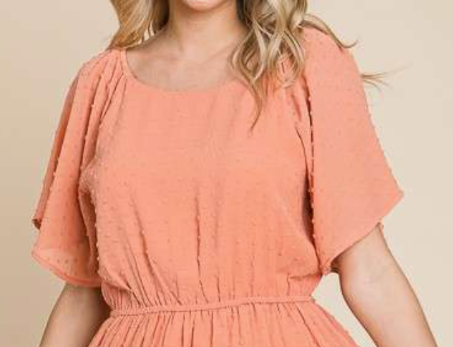 Swiss Dot Flare Dress PEACH