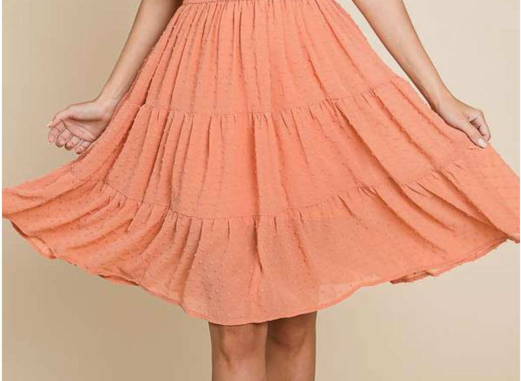 Swiss Dot Flare Dress PEACH