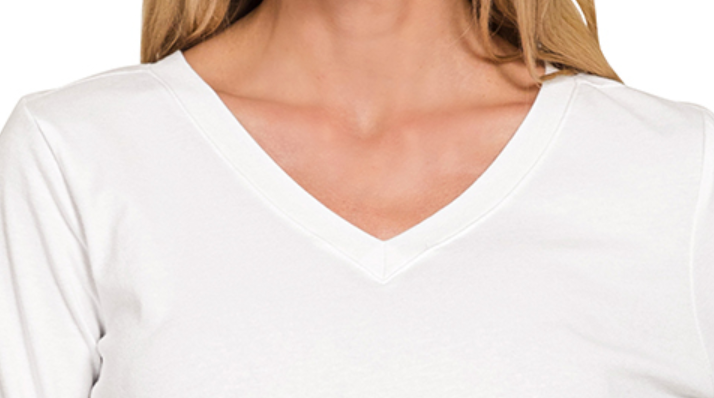 Cotton V~Neck Long Sleeve WHITE