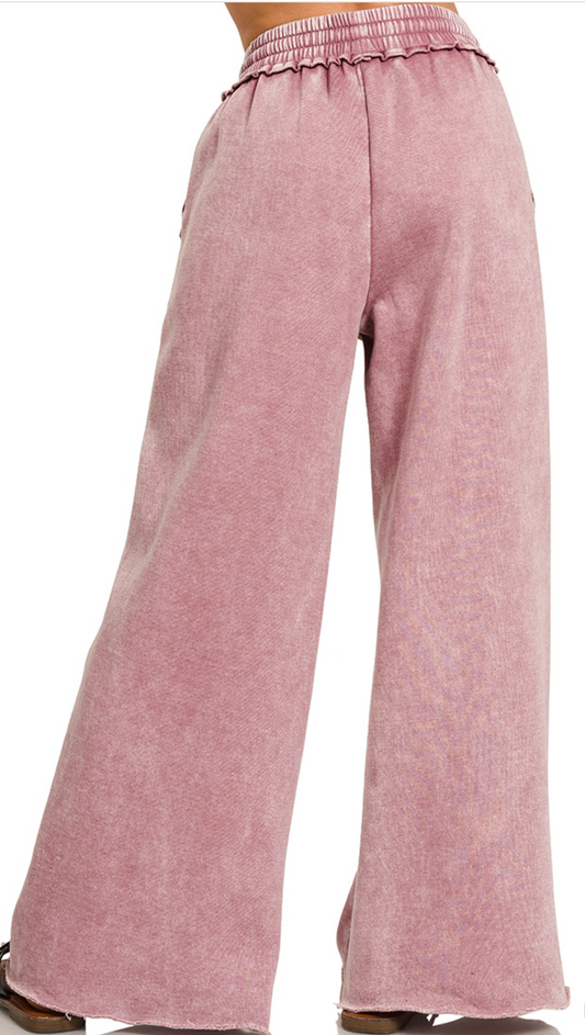 Acid Wash Palazzo Pants 30" BLUSH