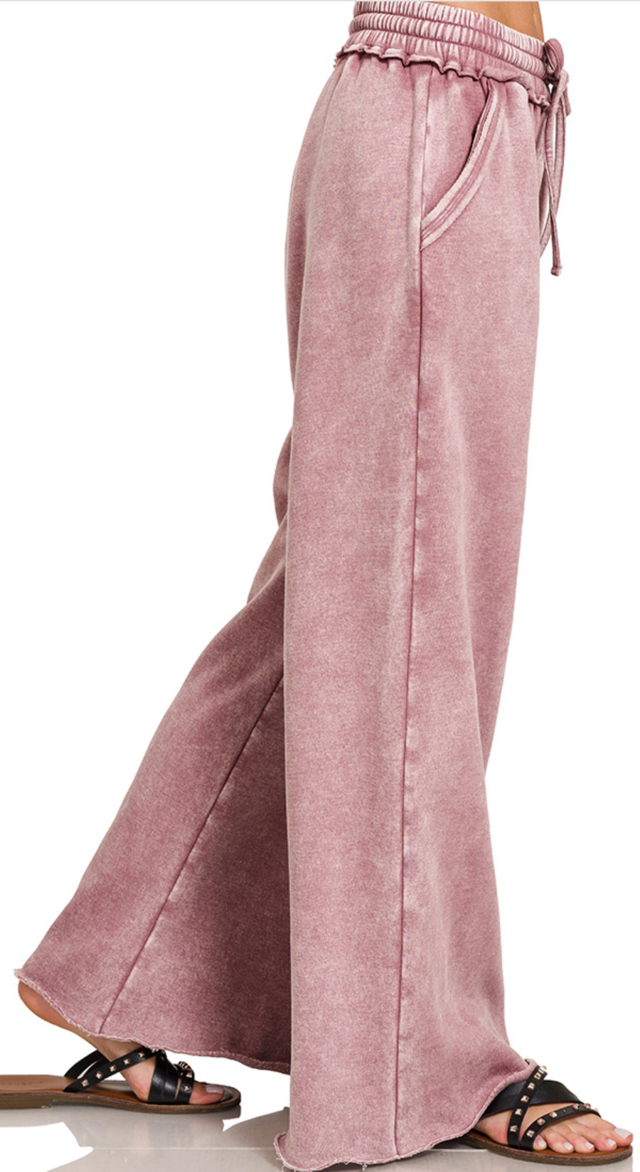 Acid Wash Palazzo Pants 30" BLUSH