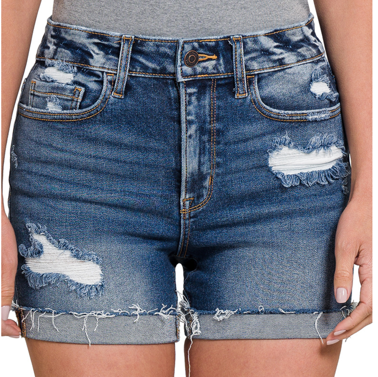 Zenana Distressed Cuff Shorts MR 4.5"