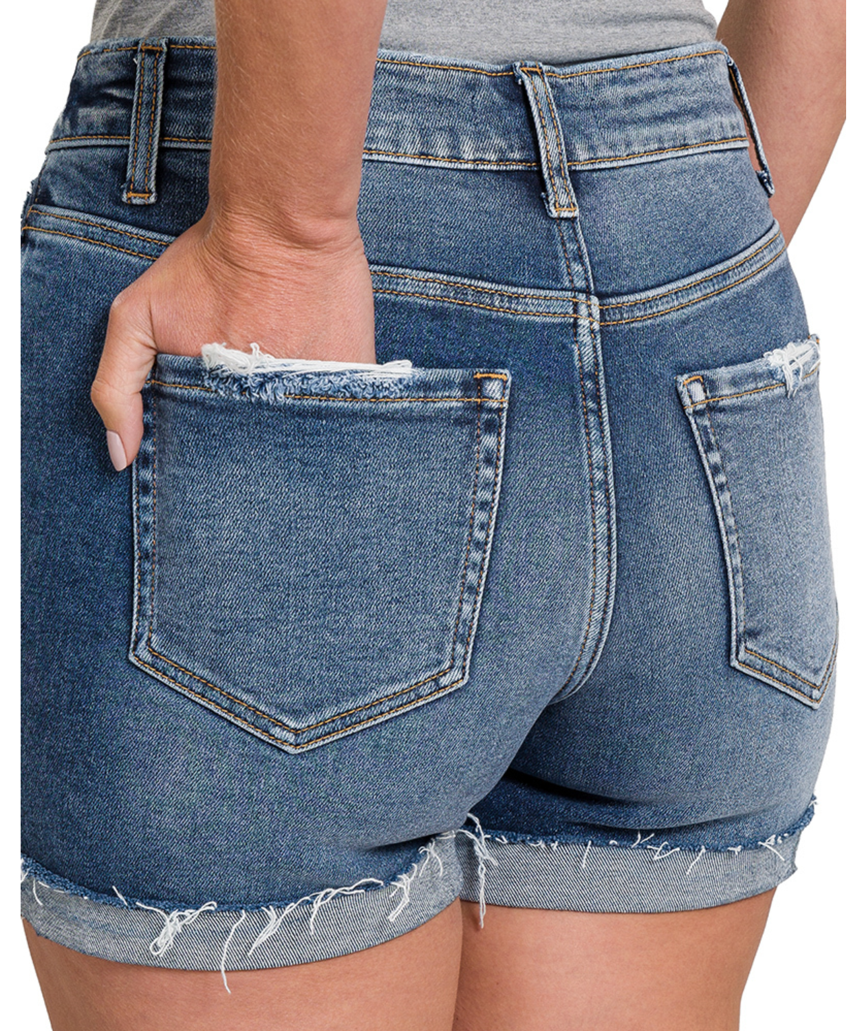 Zenana Distressed Cuff Shorts MR 4.5"