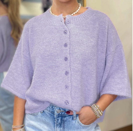 Boxy Button Down Cardi LAVENDER