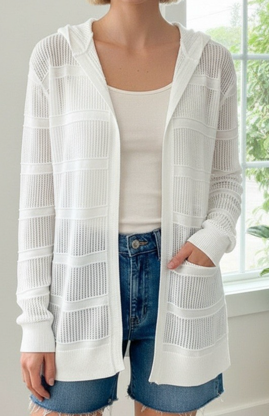 Pointelle Hoodie Cardi WHITE